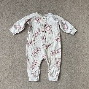 Bobo Choses White and Red Bunny Print Footie